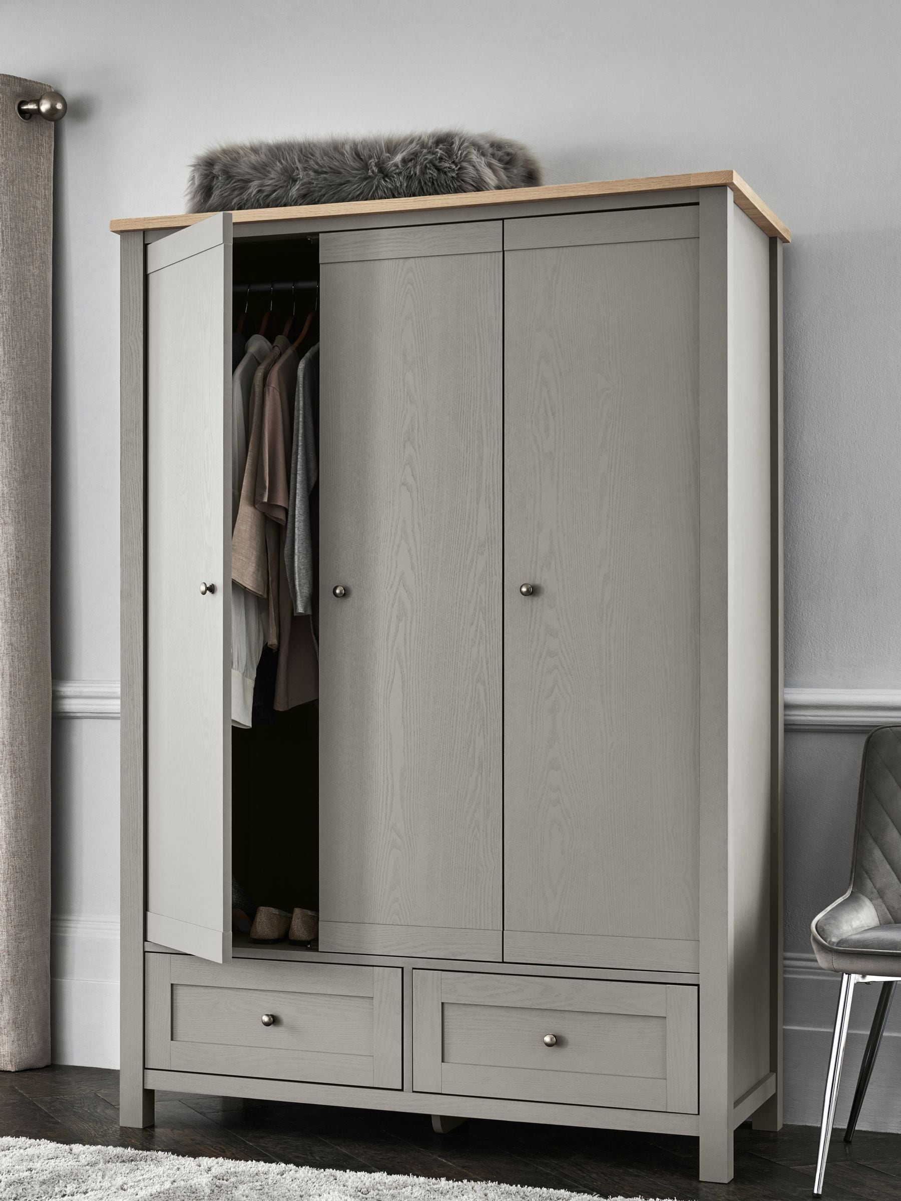 Dove Grey Malvern Paint Effect Triple 2 Drawers Wardrobe