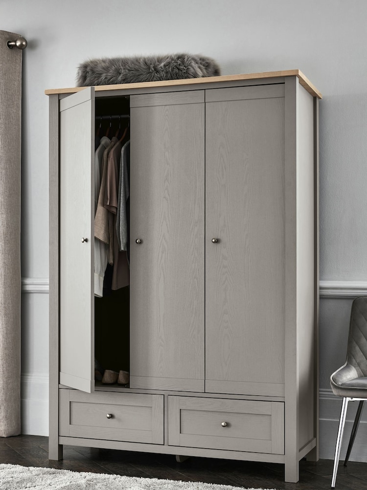 Dove Grey Malvern Paint Effect Triple, 2 Drawers Wardrobe - Image 1 of 7