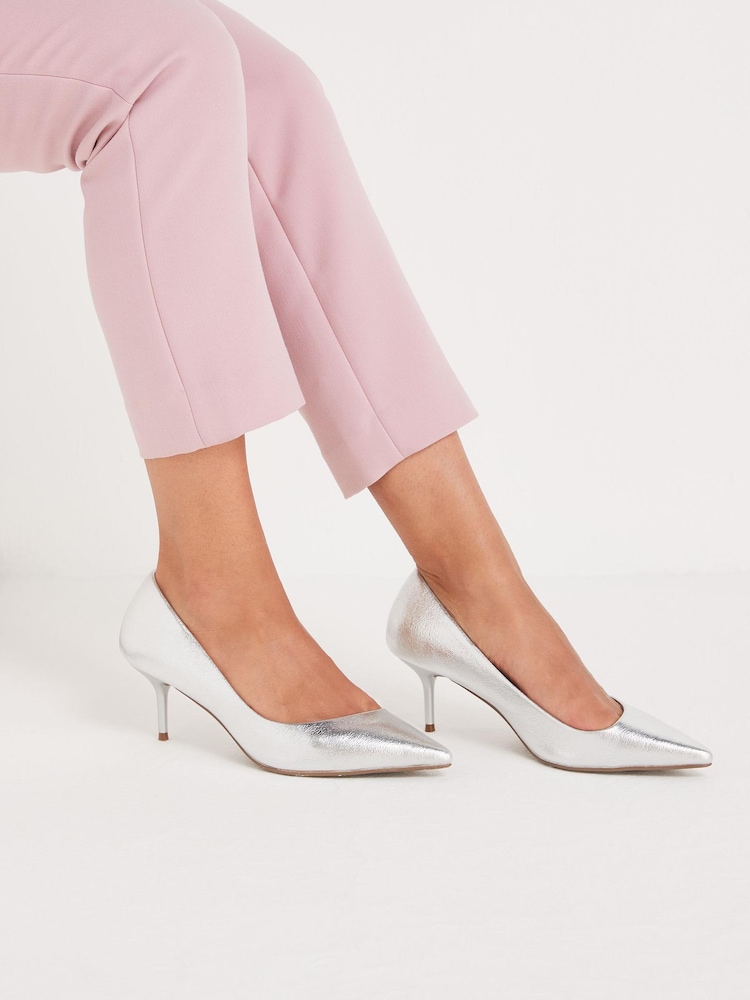 Silver Regular/Wide Fit Forever Comfort® Asymmetric Kitten Court Shoes - Image 1 of 6