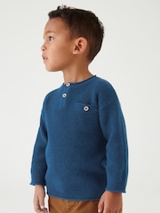Indigo Blue Henley Button Neck Jumper (3mths-7yrs) - Image 1 of 6