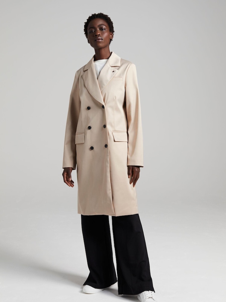 Calvin Klein Neutral Shine Sateen Crombie Coat - Image 1 of 3