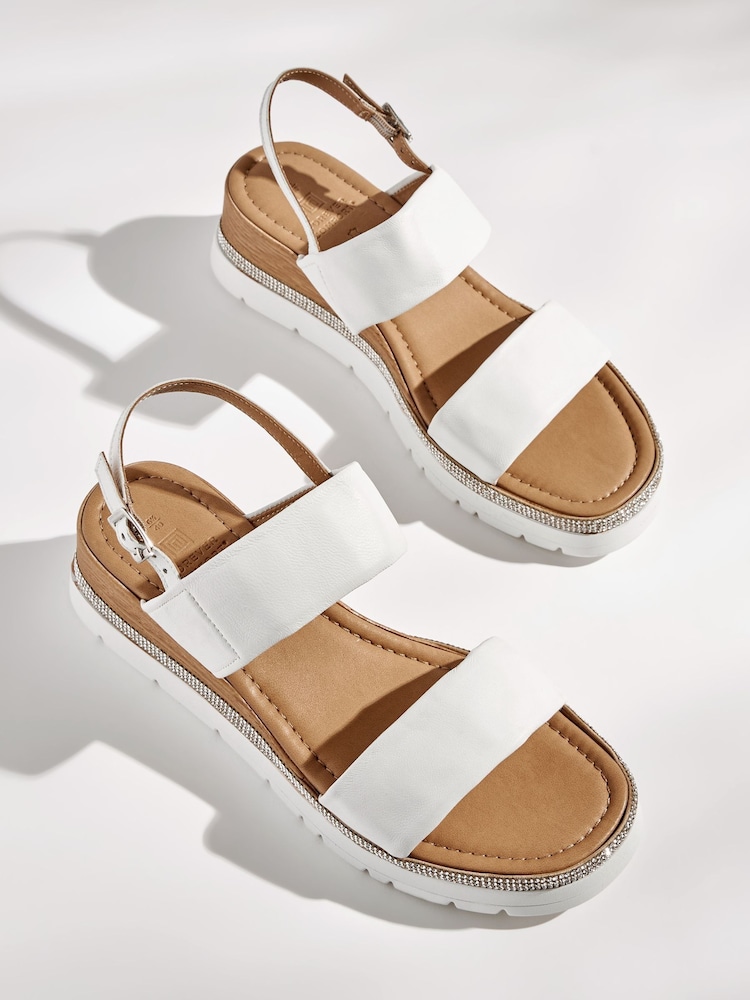 White Extra Wide Fit Forever Comfort® Leather Sport Bling Wedges - Image 1 of 5