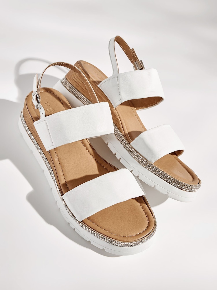 White Extra Wide Fit Forever Comfort® Leather Sport Bling Wedges - Image 2 of 5