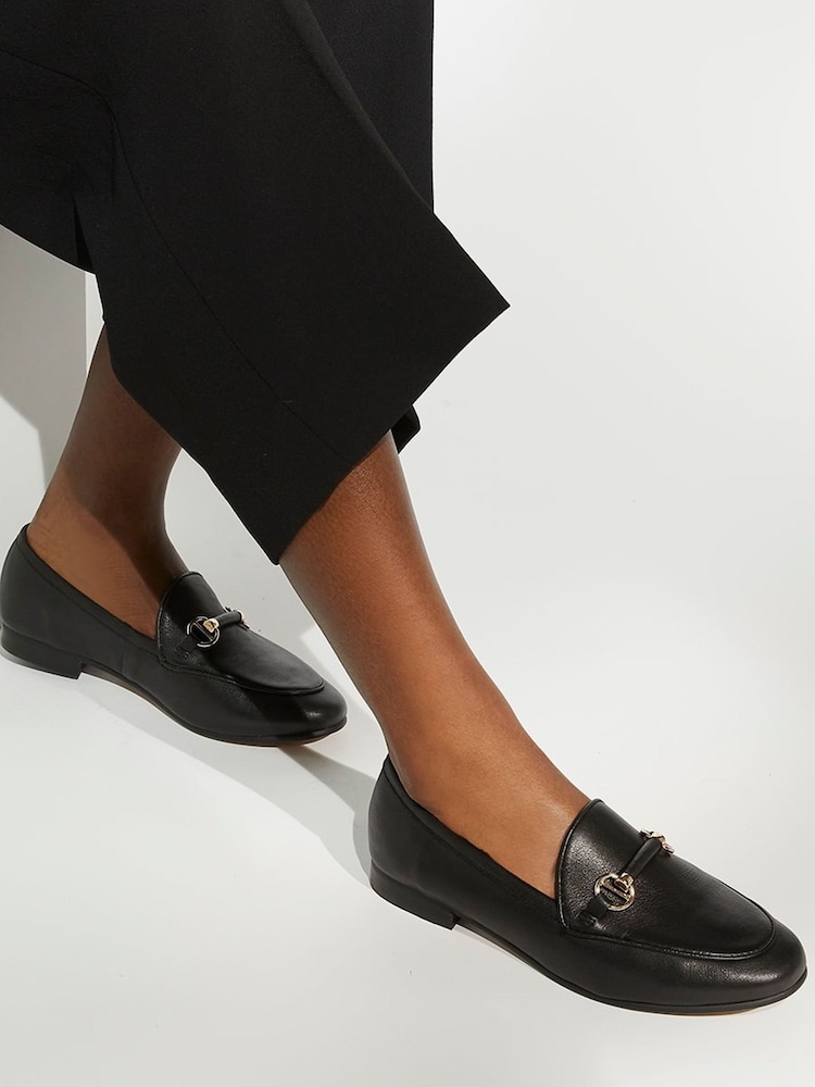 Dune London Black Wide Fit Grandeur Snaffle Slim Sole Loafers - Image 1 of 6