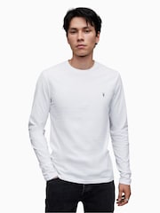AllSaints White Brace Long Sleeve 100% Cotton Crew T-Shirt - Image 1 of 6