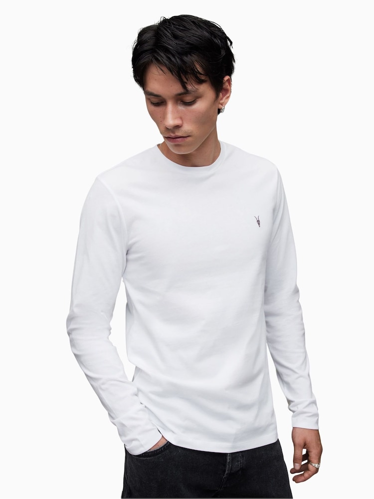 AllSaints White Brace Long Sleeve 100% Cotton Crew T-Shirt - Image 4 of 6
