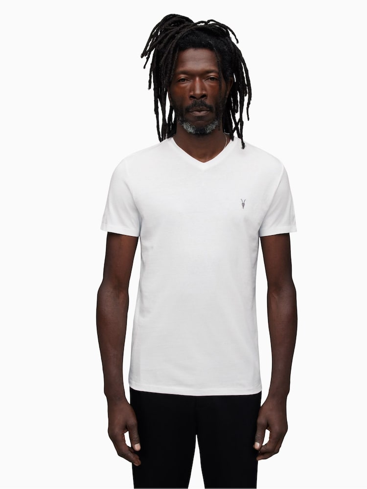 AllSaints White Tonic V-Neck 100% Cotton T-Shirt - Image 1 of 5