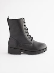 Black Leather Standard Fit (F) Warm Lined Lace Up Boots - Image 2 of 9
