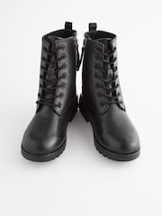 Black Leather Standard Fit (F) Warm Lined Lace Up Boots - Image 3 of 9