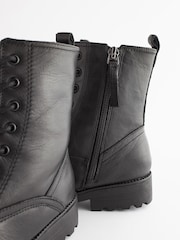 Black Leather Standard Fit (F) Warm Lined Lace Up Boots - Image 5 of 9