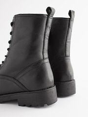 Black Leather Standard Fit (F) Warm Lined Lace Up Boots - Image 6 of 9