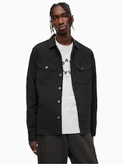 AllSaints Black 100% Cotton Spotter Military Shirt - Image 1 of 9
