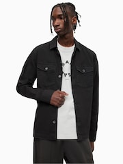 AllSaints Black 100% Cotton Spotter Military Shirt - Image 6 of 9
