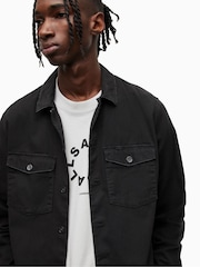 AllSaints Black 100% Cotton Spotter Military Shirt - Image 7 of 9