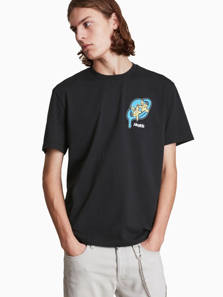 AllSaints Black High Five Short Sleeve Crew 100% Cotton T-Shirt - Image 1 of 6