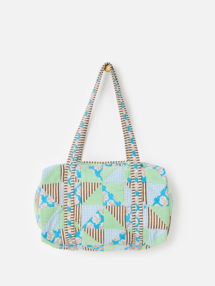 Oliver Bonas Green Emily Green & Blue Patchwork Corduroy Quilted Bag - Image 2 of 7 Oliver Bonas Green Emily Green & Blue Patchwork Corduroy Quilted Bag - Image 2 of 7