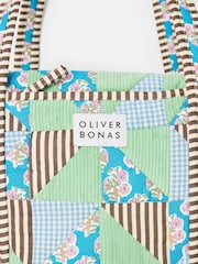 Oliver Bonas Green Emily Green & Blue Patchwork Corduroy Quilted Bag - Image 5 of 7