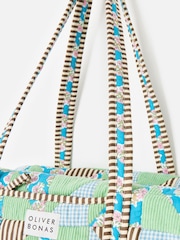 Oliver Bonas Green Emily Green & Blue Patchwork Corduroy Quilted Bag - Image 7 of 7