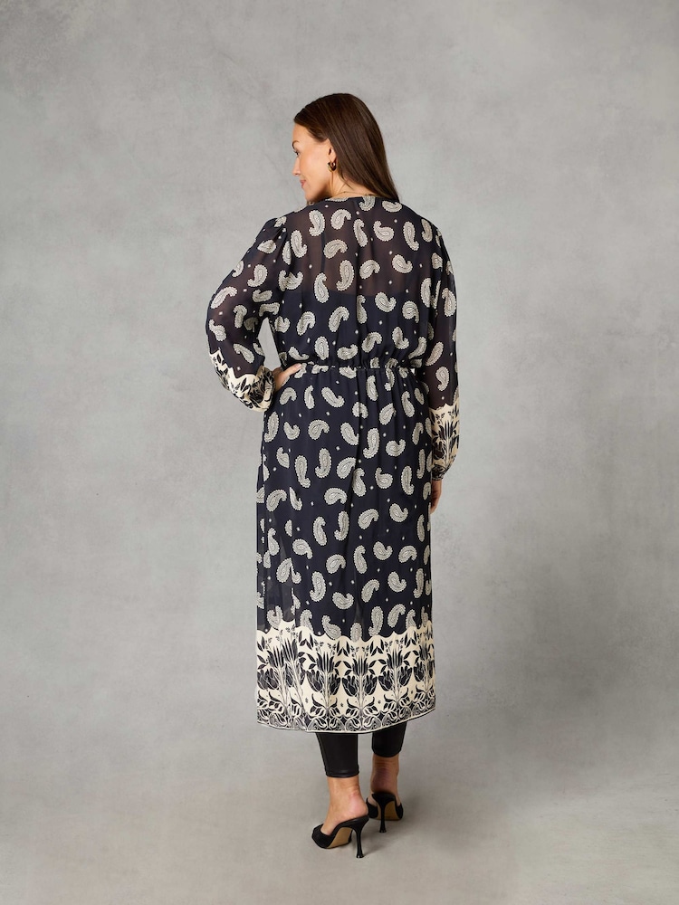 Live Unlimited Black Petite Border Paisley Print Longline Kimono - Image 2 of 5
