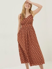 FatFace Brown Woodblock Jayden Midi Dress - Image 1 of 6