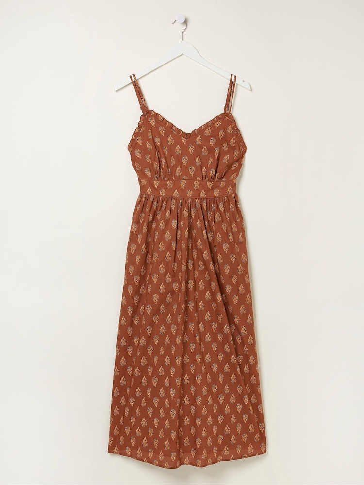 FatFace Brown Woodblock Jayden Midi Dress - Image 6 of 6