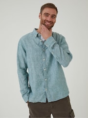 FatFace Green Plain Linen Shirt - Image 1 of 6