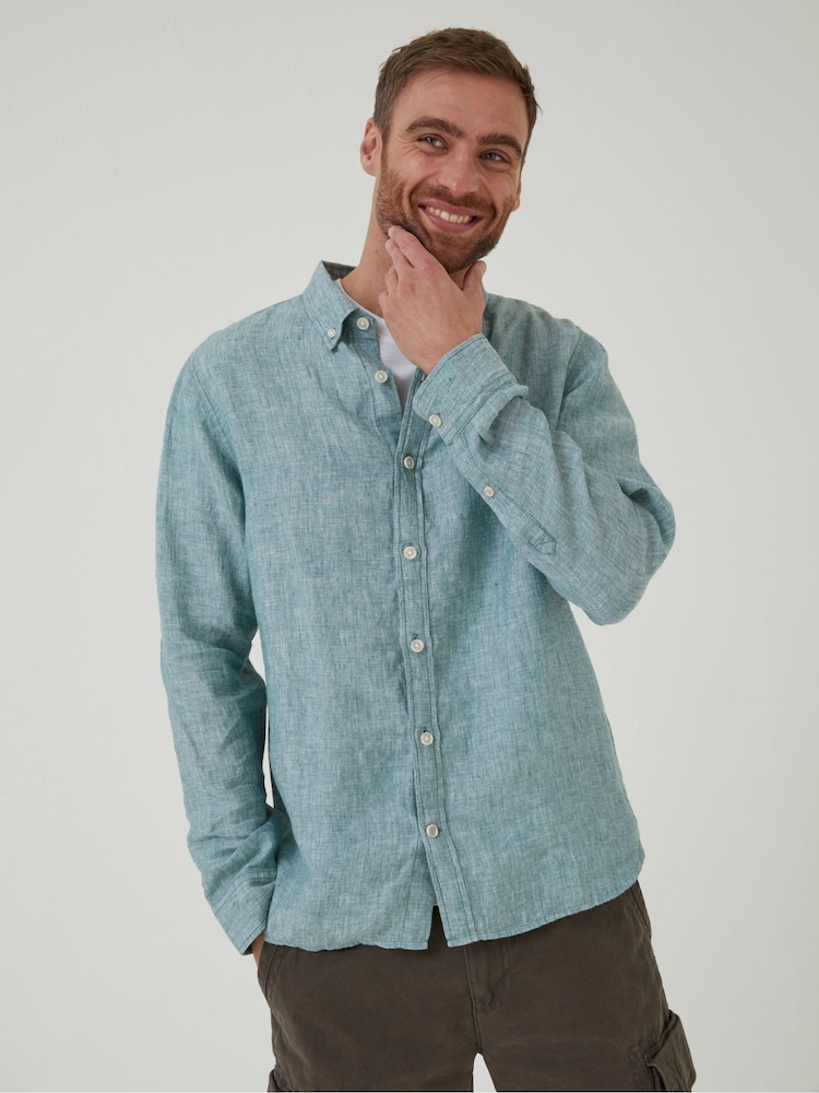 FatFace Green Plain Linen Shirt - Image 1 of 6 FatFace Green Plain Linen Shirt - Image 1 of 6