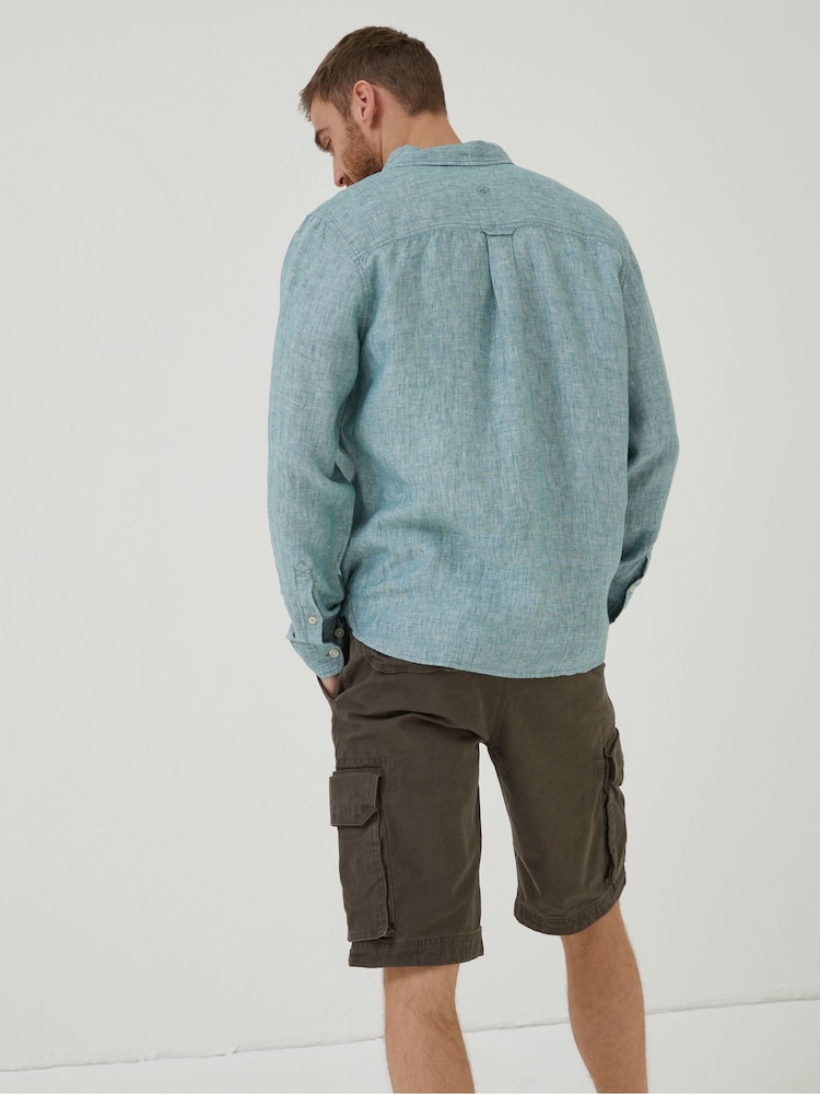 FatFace Green Plain Linen Shirt - Image 2 of 6 FatFace Green Plain Linen Shirt - Image 2 of 6