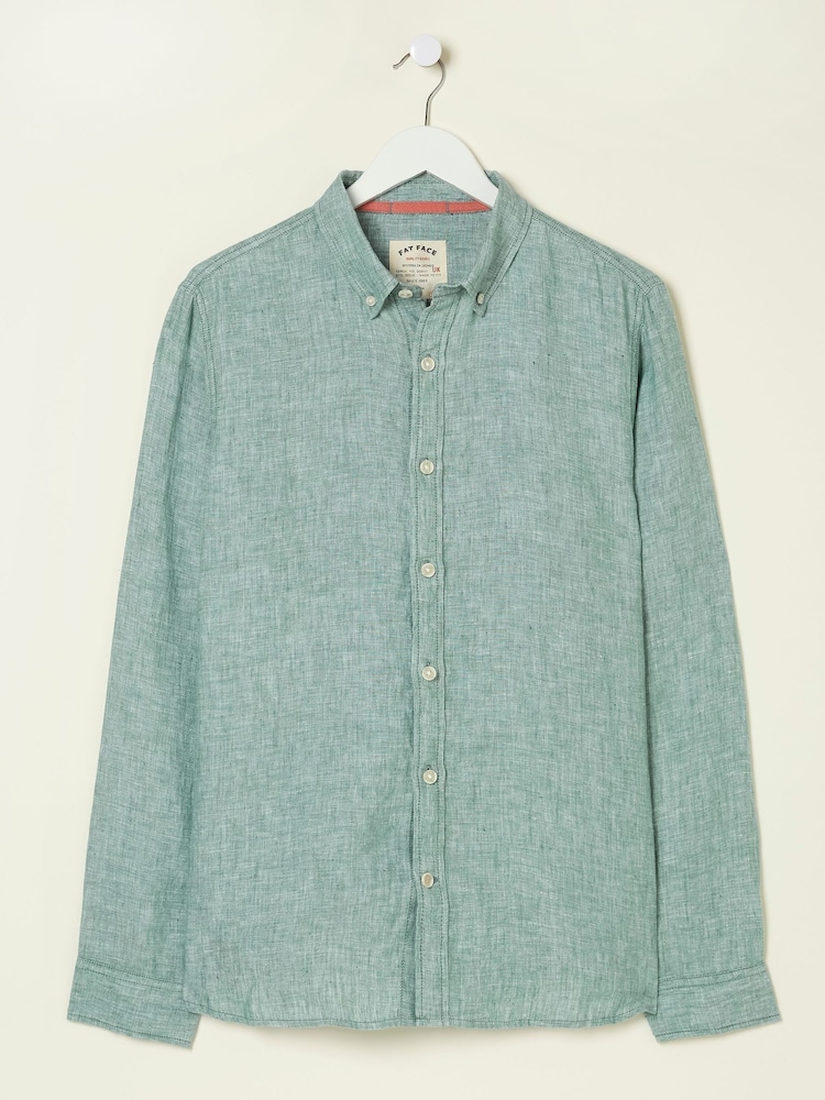 FatFace Green Plain Linen Shirt - Image 6 of 6 FatFace Green Plain Linen Shirt - Image 6 of 6