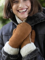 Lakeland Leather Tan Brown Ladies Classic Sheepskin Mittens - Image 1 of 5