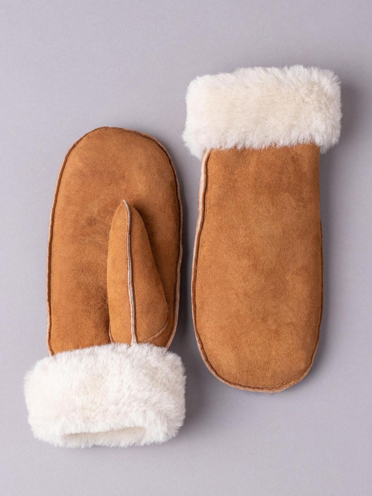 Lakeland Leather Tan Brown Ladies Classic Sheepskin Mittens - Image 2 of 5