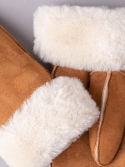 Lakeland Leather Tan Brown Ladies Classic Sheepskin Mittens - Image 4 of 5