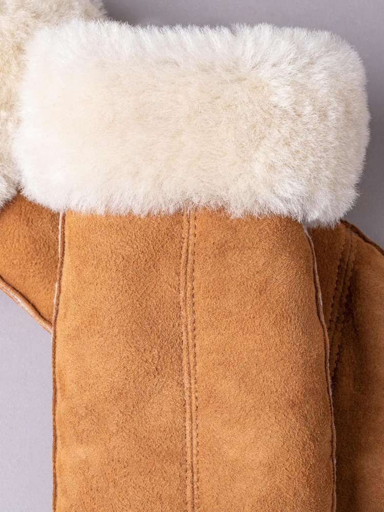 Lakeland Leather Tan Brown Ladies Classic Sheepskin Mittens - Image 5 of 5
