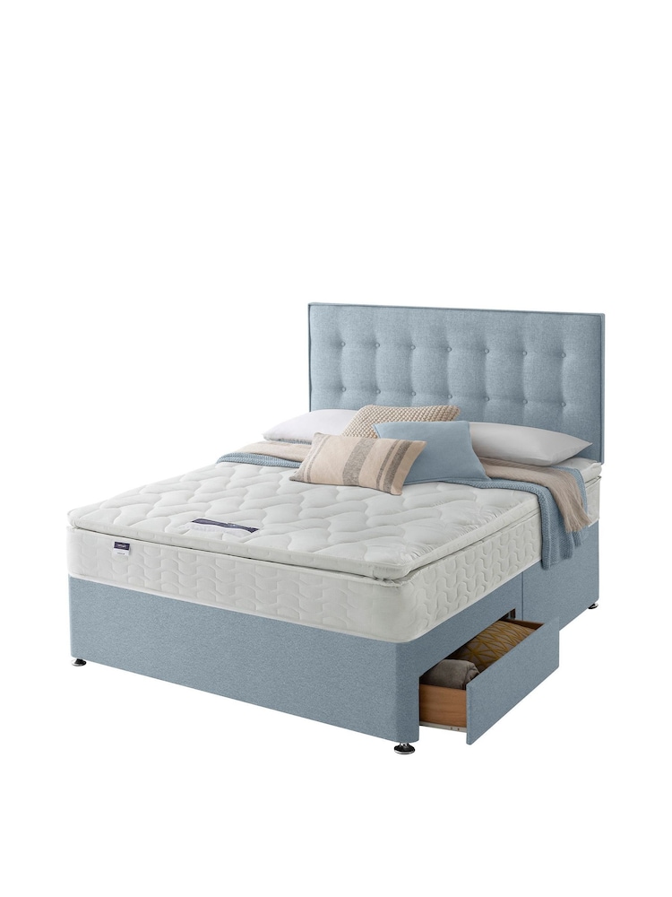 Silentnight Blue Miracoil Pillow Top Mattress and 2 Drawer Divan Base Bed Set - Image 2 of 6
