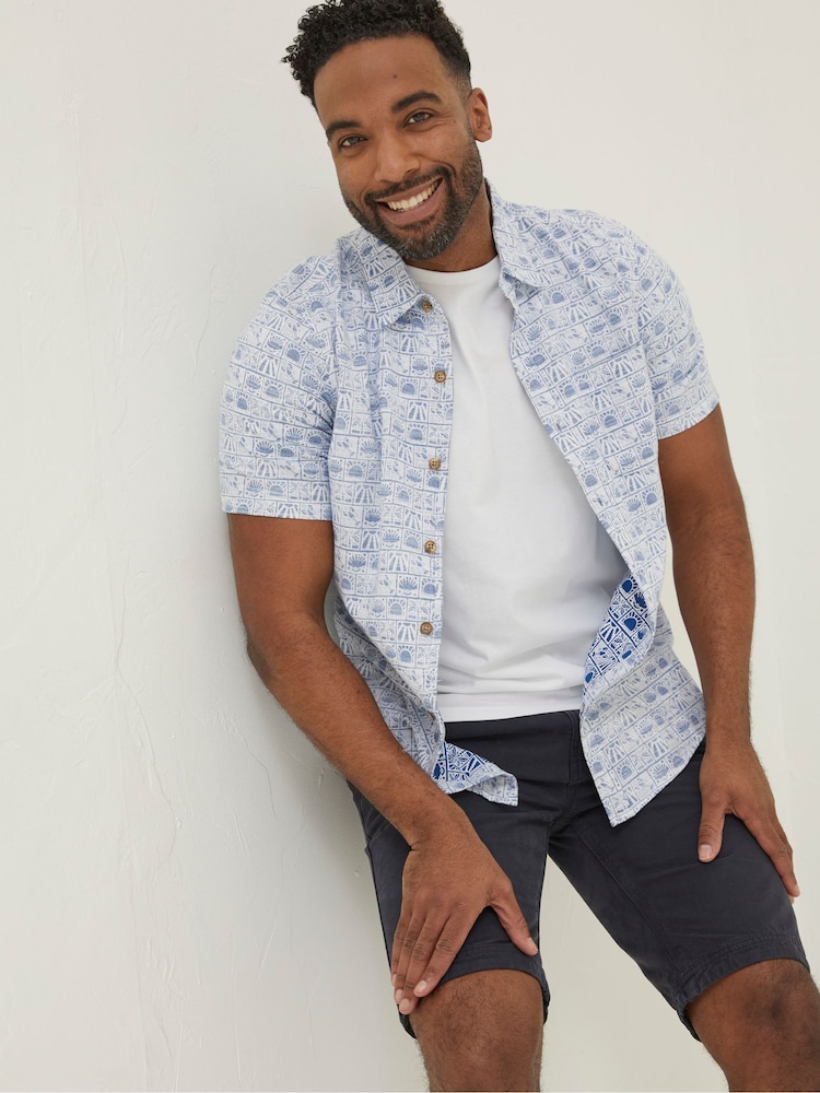 FatFace Blue Vintage Tile Print Shirt - Image 1 of 5