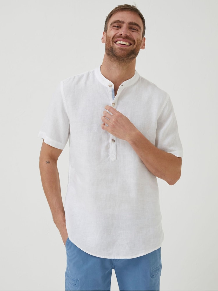 FatFace White Pop Over Linen Shirt - Image 1 of 4
