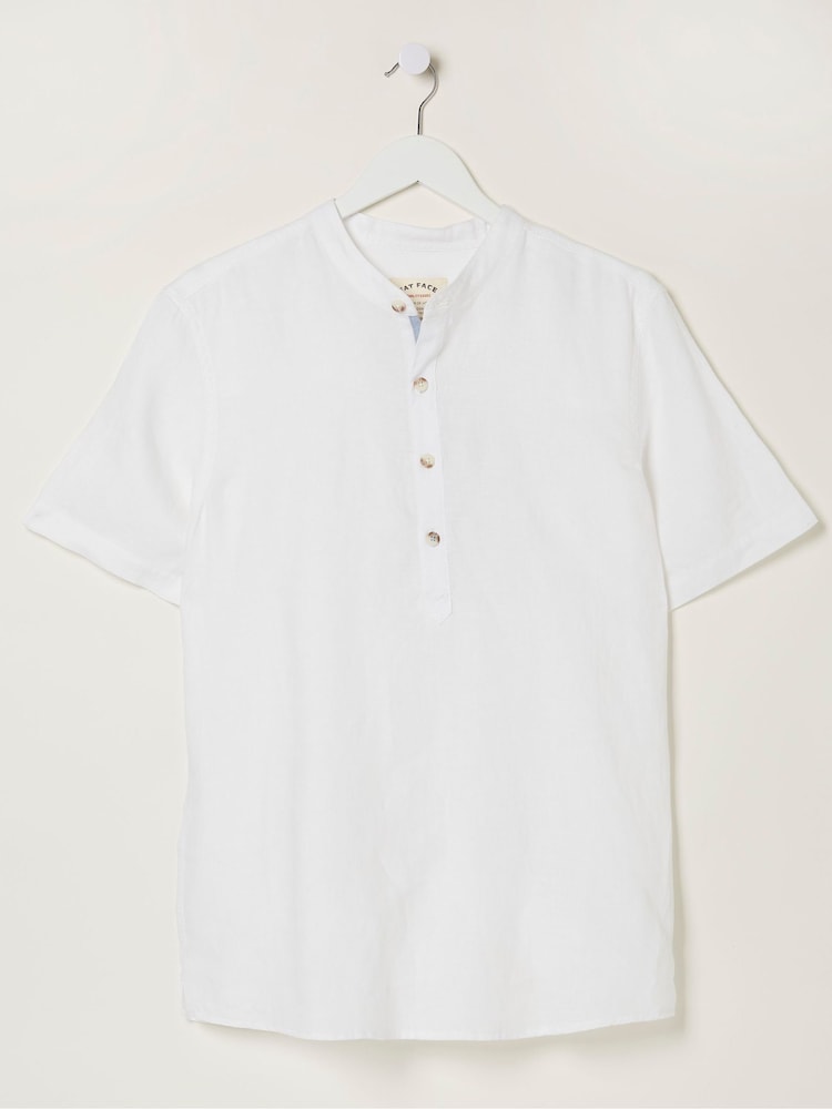 FatFace White Pop Over Linen Shirt - Image 4 of 4