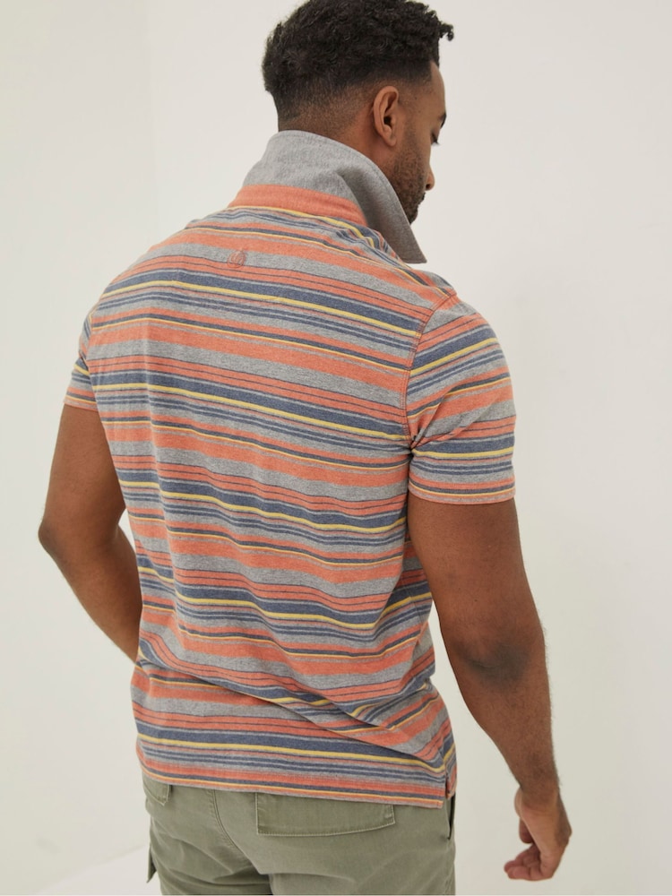 FatFace Orange Penzance Stripe Polo Shirt - Image 2 of 6