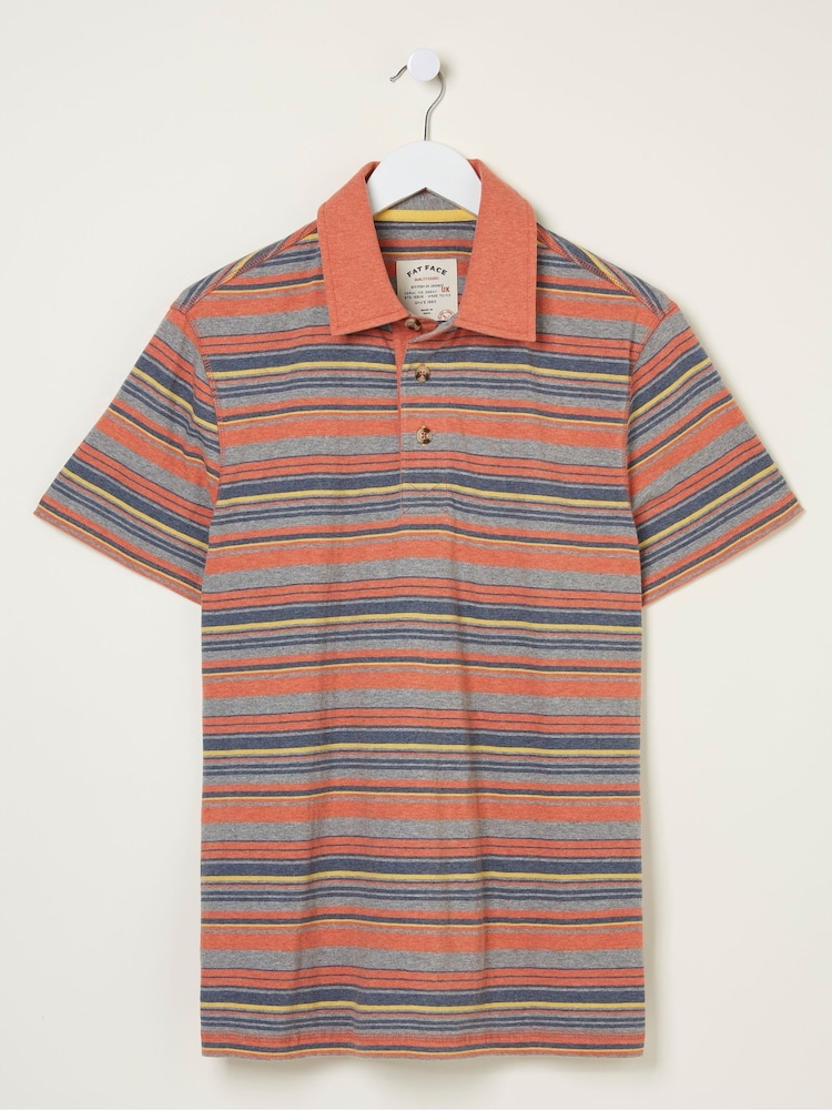 FatFace Orange Penzance Stripe Polo Shirt - Image 6 of 6