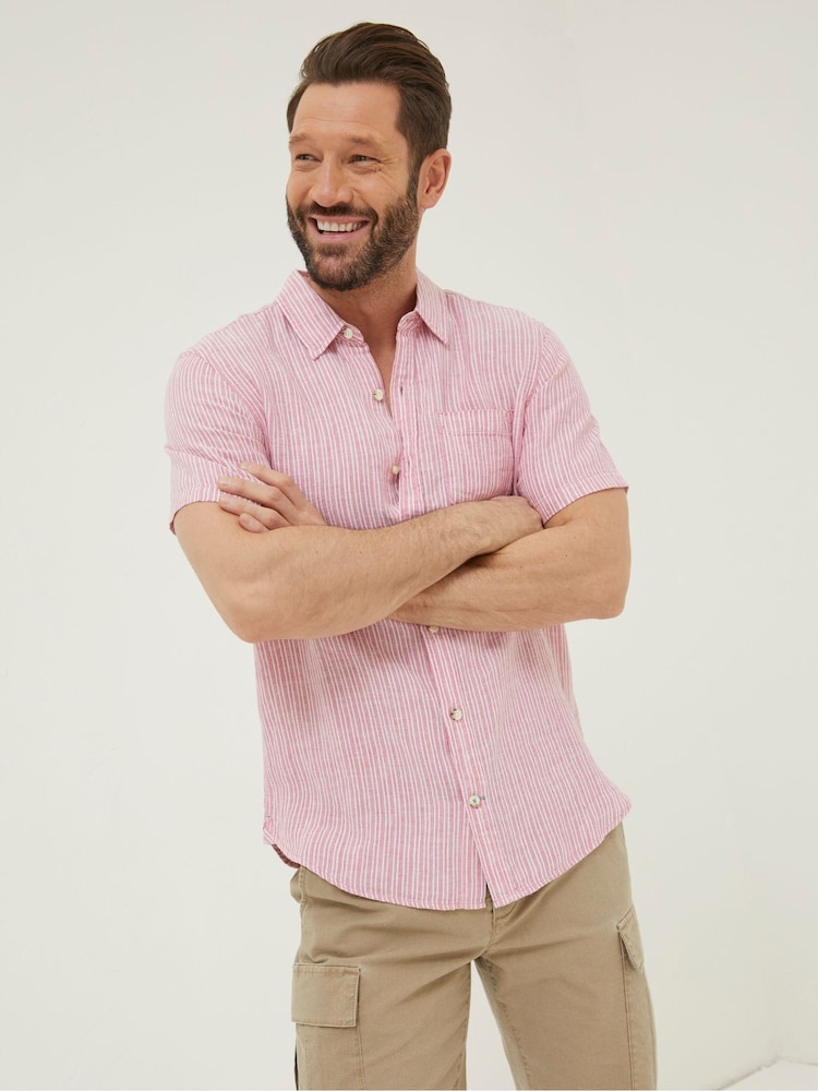 FatFace Pink Stripe Linen Shirt - Image 1 of 5