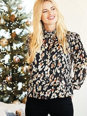 M&Co Petite Black Foil Markings Blouse - Image 1 of 3