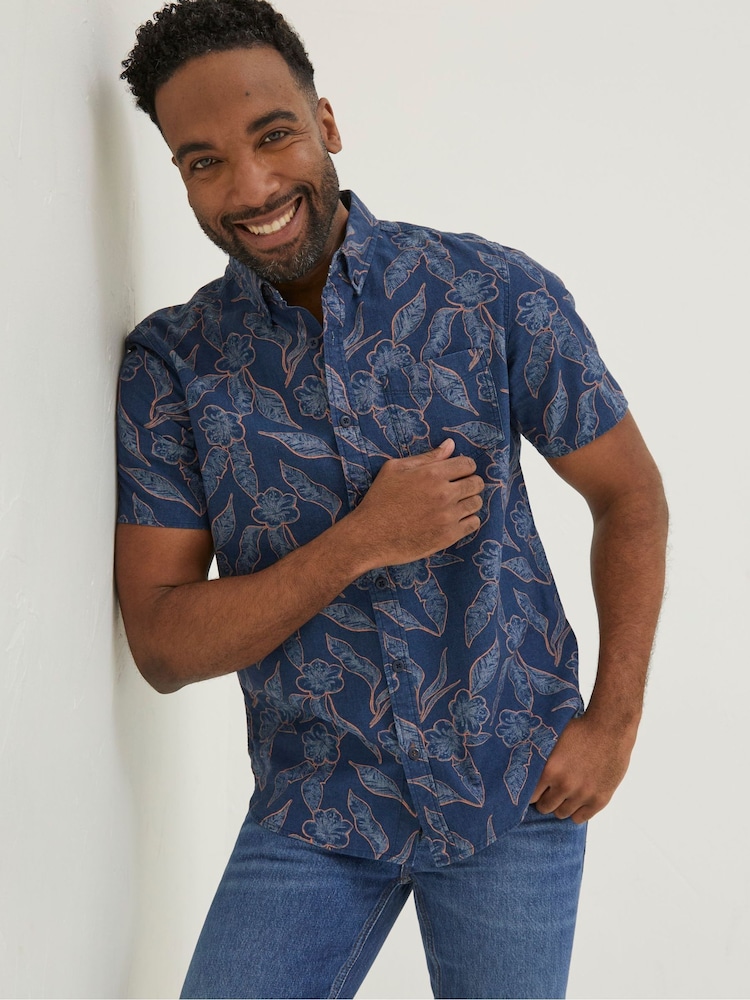 FatFace Blue Hibiscus Print Shirt - Image 1 of 6