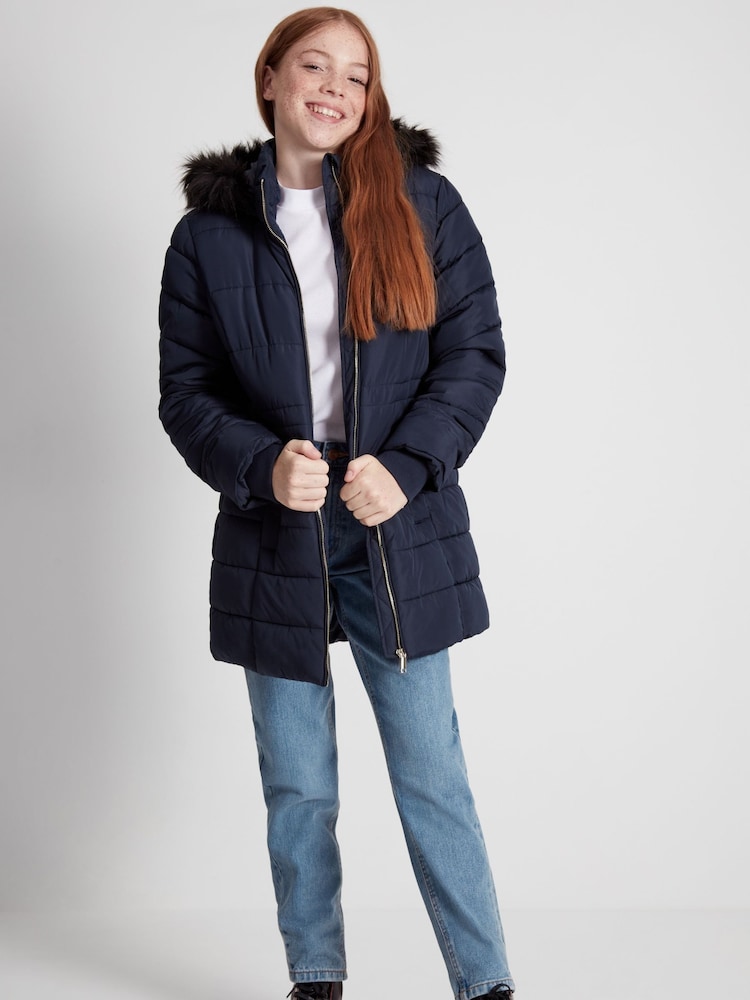 Kylie Teen Blue Faux Fur Hood Puffer Jacket - Image 1 of 6