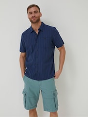 FatFace Blue Self Stripe Revere Shirt - Image 1 of 5