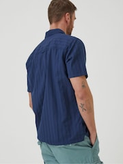 FatFace Blue Self Stripe Revere Shirt - Image 2 of 5