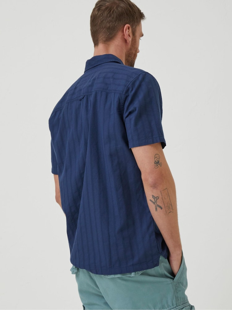 FatFace Blue Self Stripe Revere Shirt - Image 2 of 5