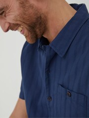 FatFace Blue Self Stripe Revere Shirt - Image 3 of 5