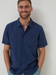 FatFace Blue Self Stripe Revere Shirt - Image 4 of 5