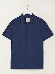 FatFace Blue Self Stripe Revere Shirt - Image 5 of 5
