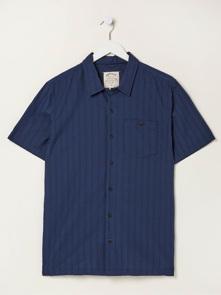 FatFace Blue Self Stripe Revere Shirt - Image 5 of 5